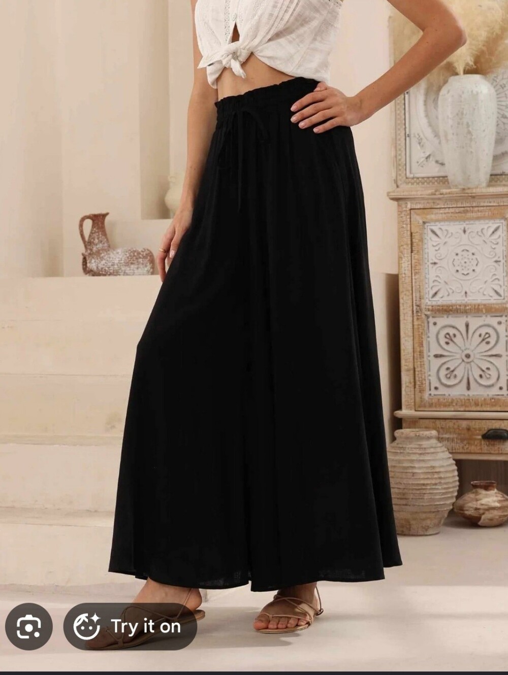 Joly's Black Wide-Leg Drawstring Palazzo Pants Size Large NWT